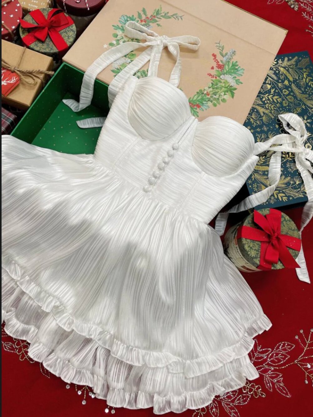 Adeirlina White Ruffled Tie-Shoulder Party Dress